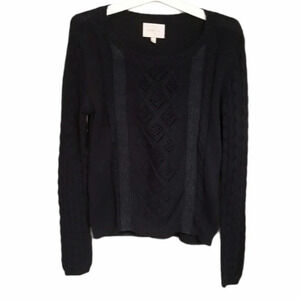 Skies are blue cable knit navy blue sweater